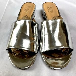 FRANCO SARTO SABINI SILVER METALLIC MIRROR CHROME OPEN TOE SLIDE SANDALS  sz 8.5